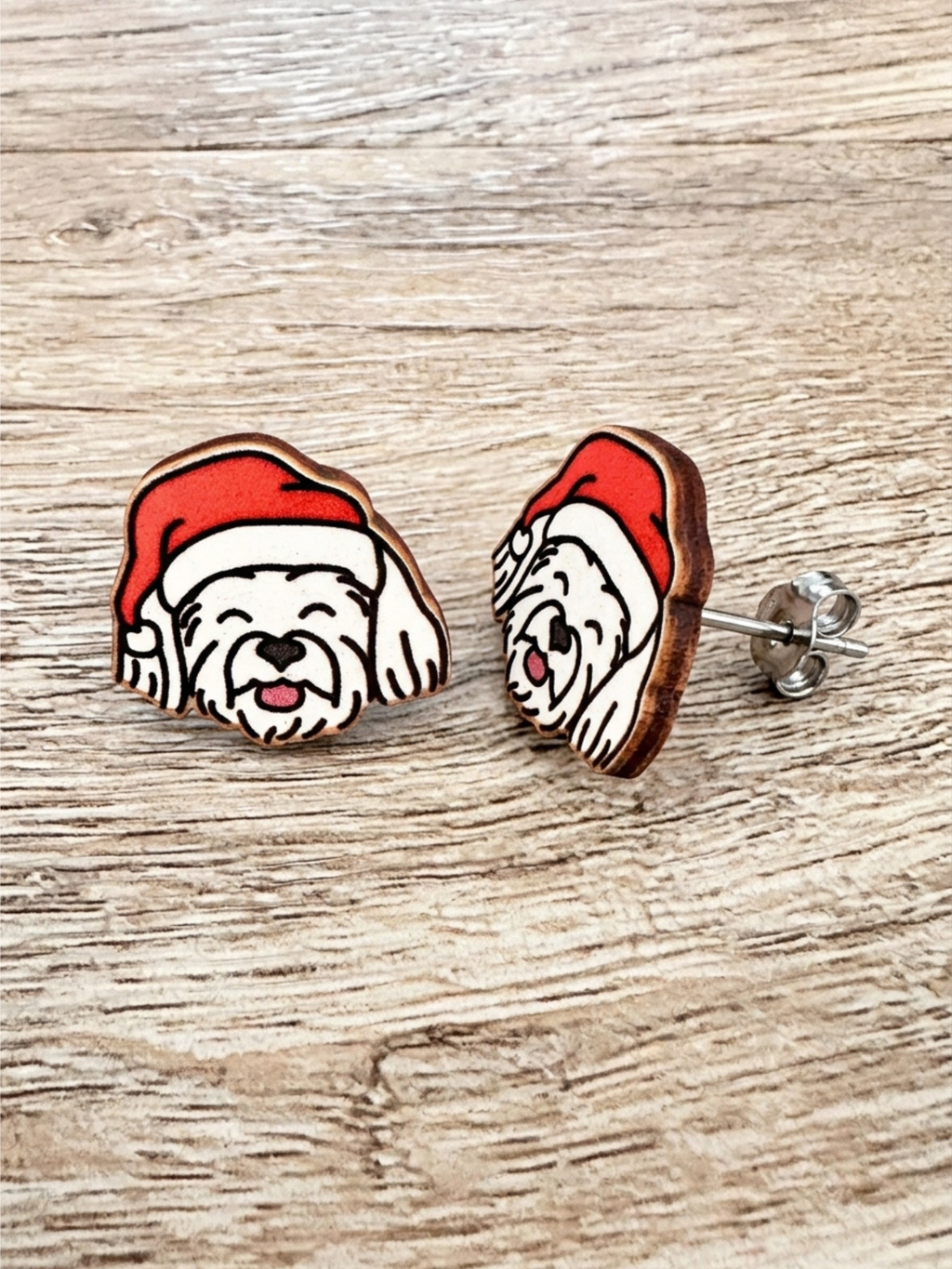 Maltese Terrier Christmas Edition ColourPop Stud Earrings