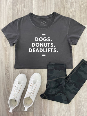 Dogs. Donuts. Deadlifts. Annie Crop Tee