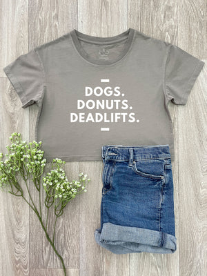 Dogs. Donuts. Deadlifts. Annie Crop Tee