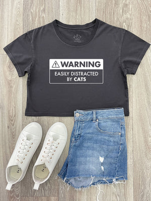Warning Sign! Easily Distracted By Cats Annie Crop Tee