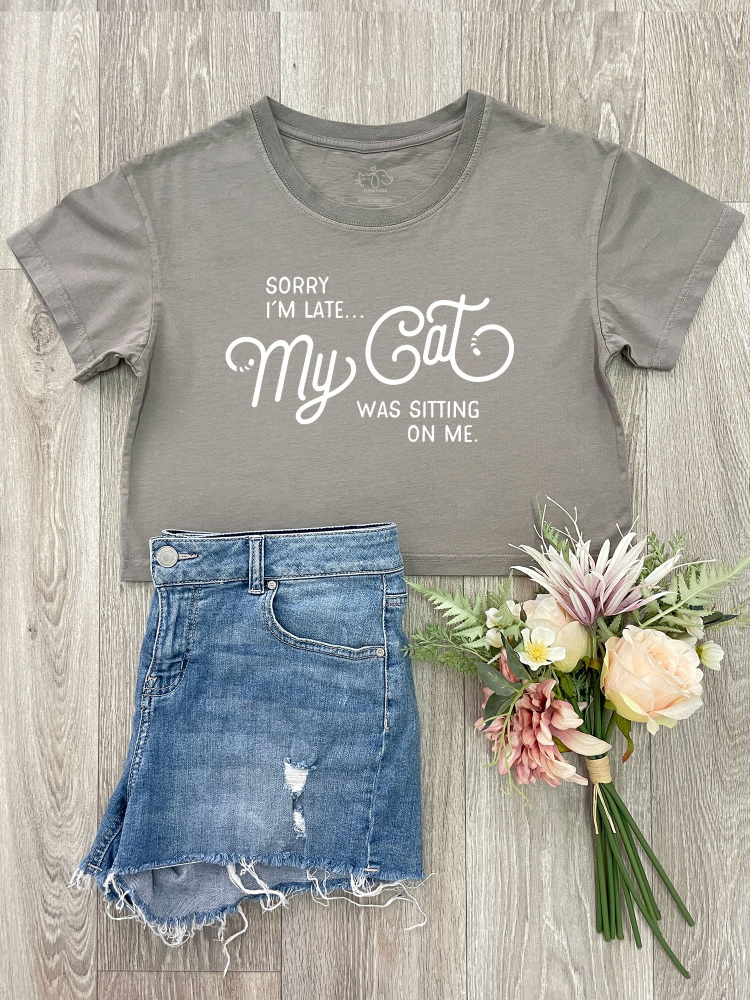 Sorry I'm Late My Cat Was Sitting On Me Annie Crop Tee