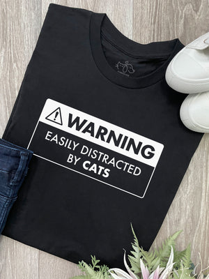 Warning Sign! Easily Distracted By Cats Ava Women's Regular Fit Tee