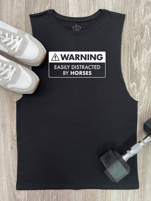 Warning Sign! Easily Distracted By Horses Axel Drop Armhole Muscle Tank