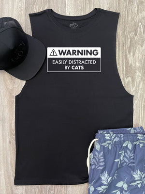 Warning Sign! Easily Distracted By Cats Axel Drop Armhole Muscle Tank