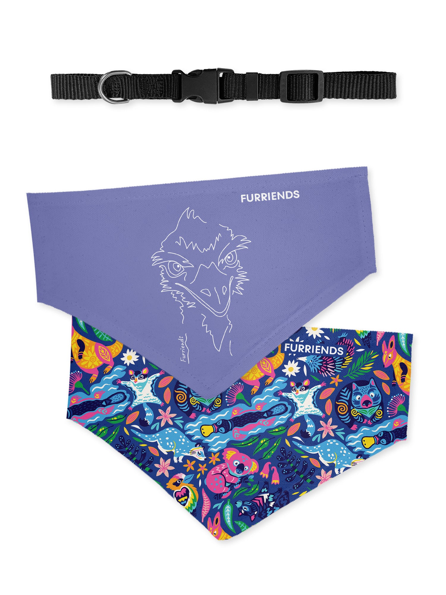 Emu Reversible Dog Bandana With Collar