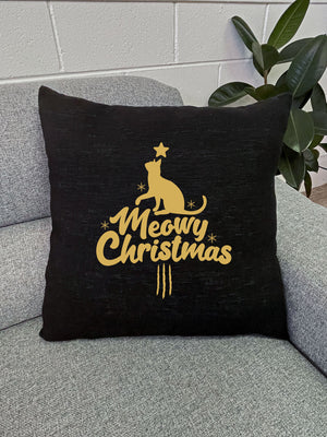 Meowy Christmas Linen Cushion Cover