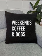 Weekends Coffee & Dogs Linen Cushion Cover