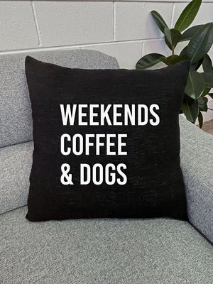 Weekends Coffee & Dogs Linen Cushion Cover