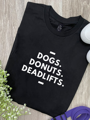 Dogs. Donuts. Deadlifts. Ava Women's Regular Fit Tee