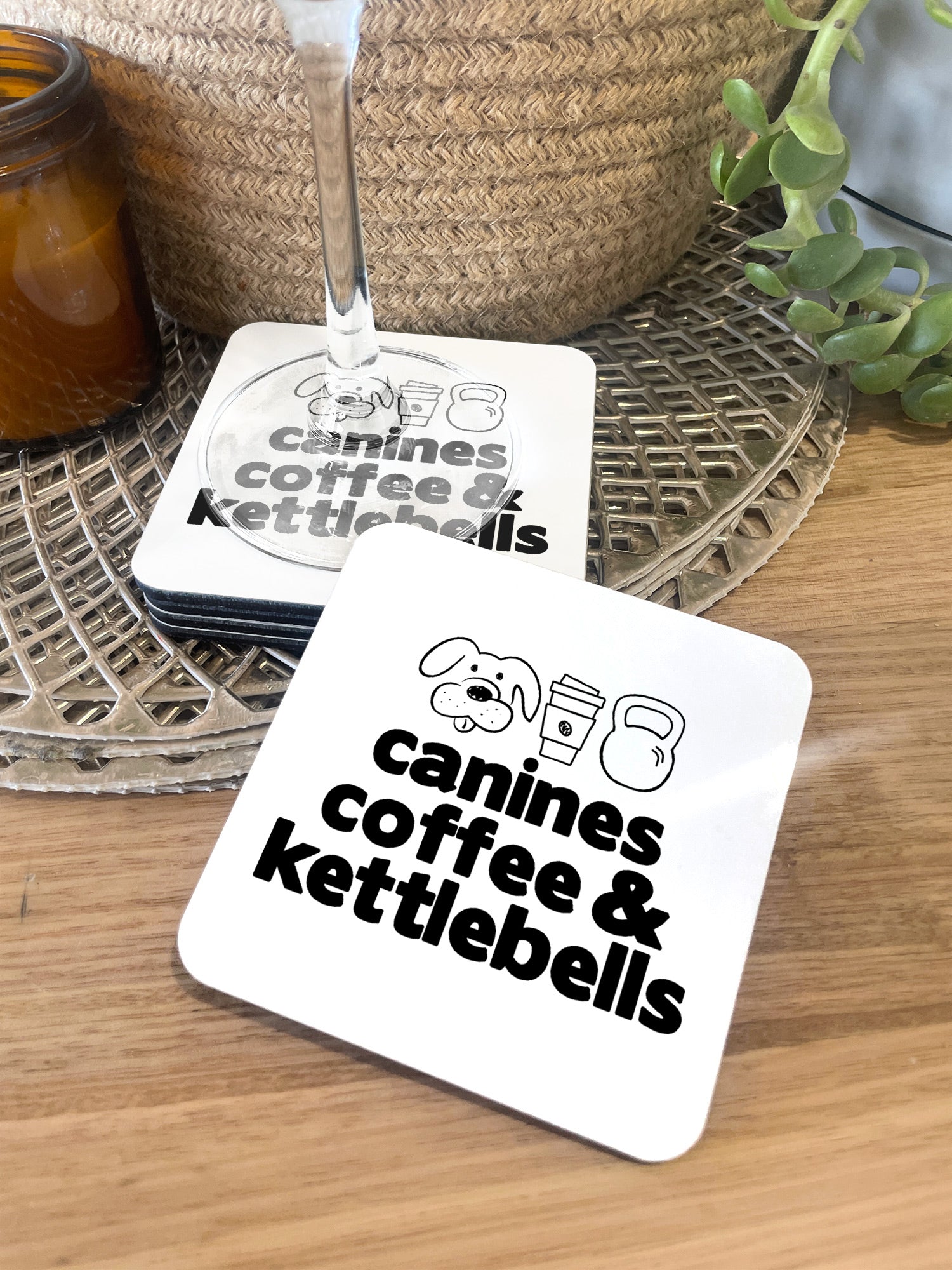 Canines, Coffee & Kettlebells Coaster