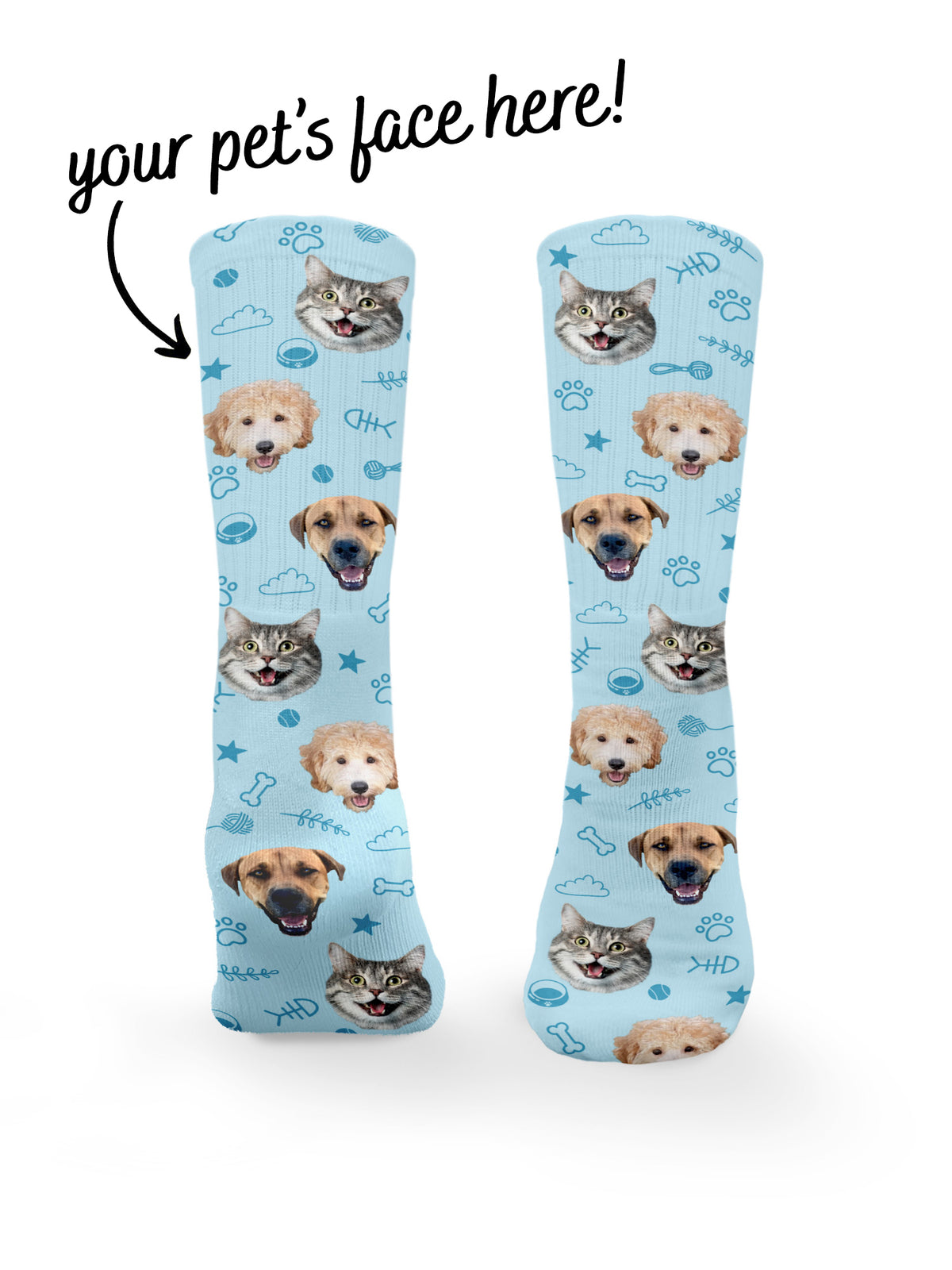 Custom Mixed Dog Cat Face Crew Socks Furriends Australia