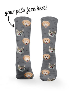 Custom Mixed Dog & Cat Face Crew Socks