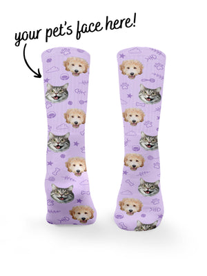 Custom Mixed Dog & Cat Face Crew Socks