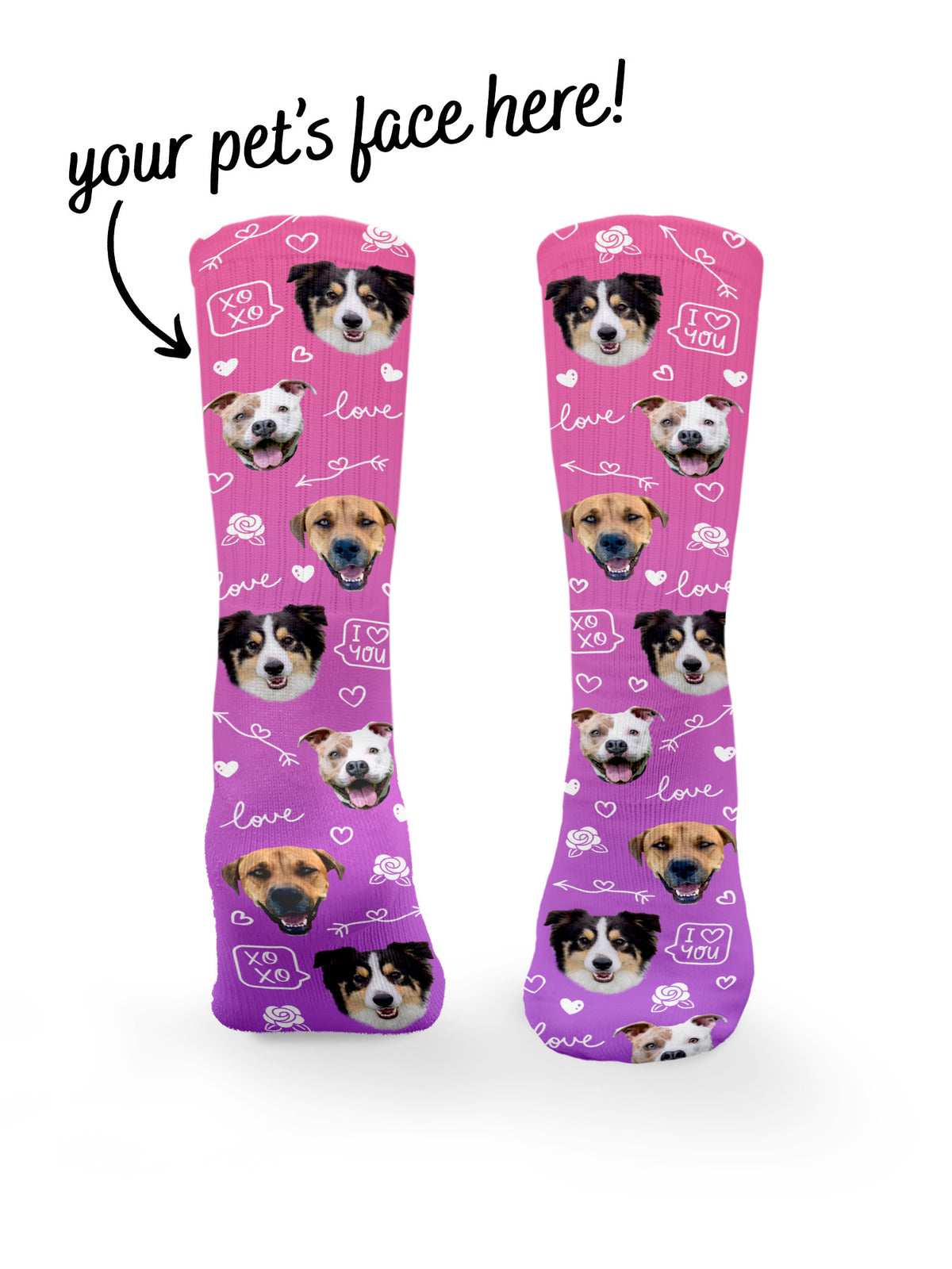 Custom Love Theme Pet Face Crew Socks
