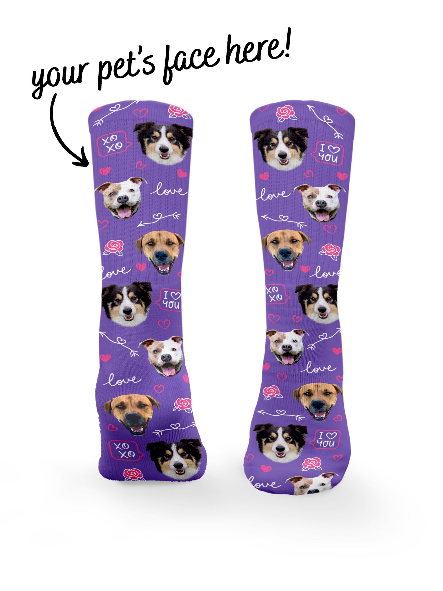 Custom Love Theme Pet Face Crew Socks