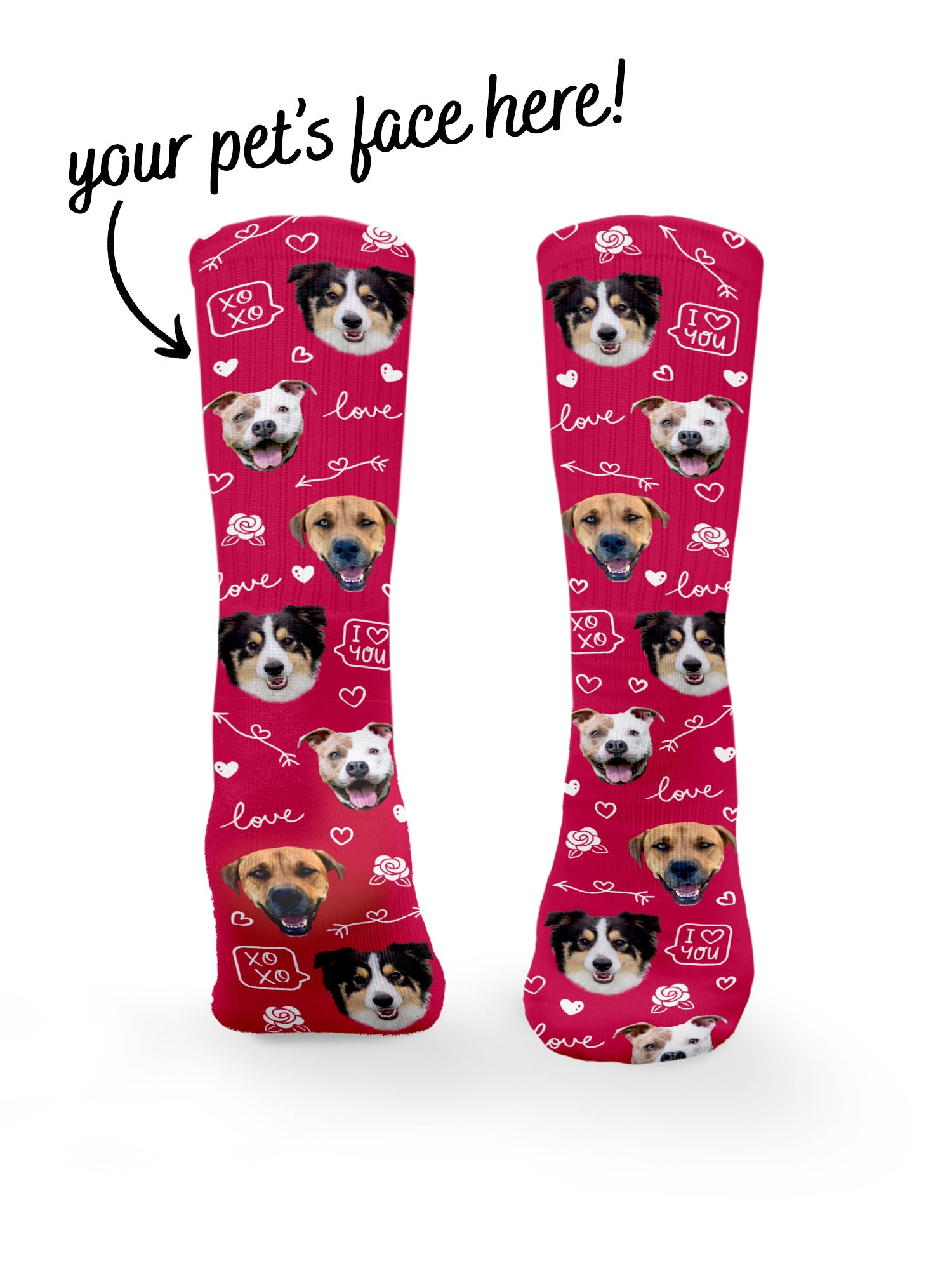 Custom Love Theme Pet Face Crew Socks