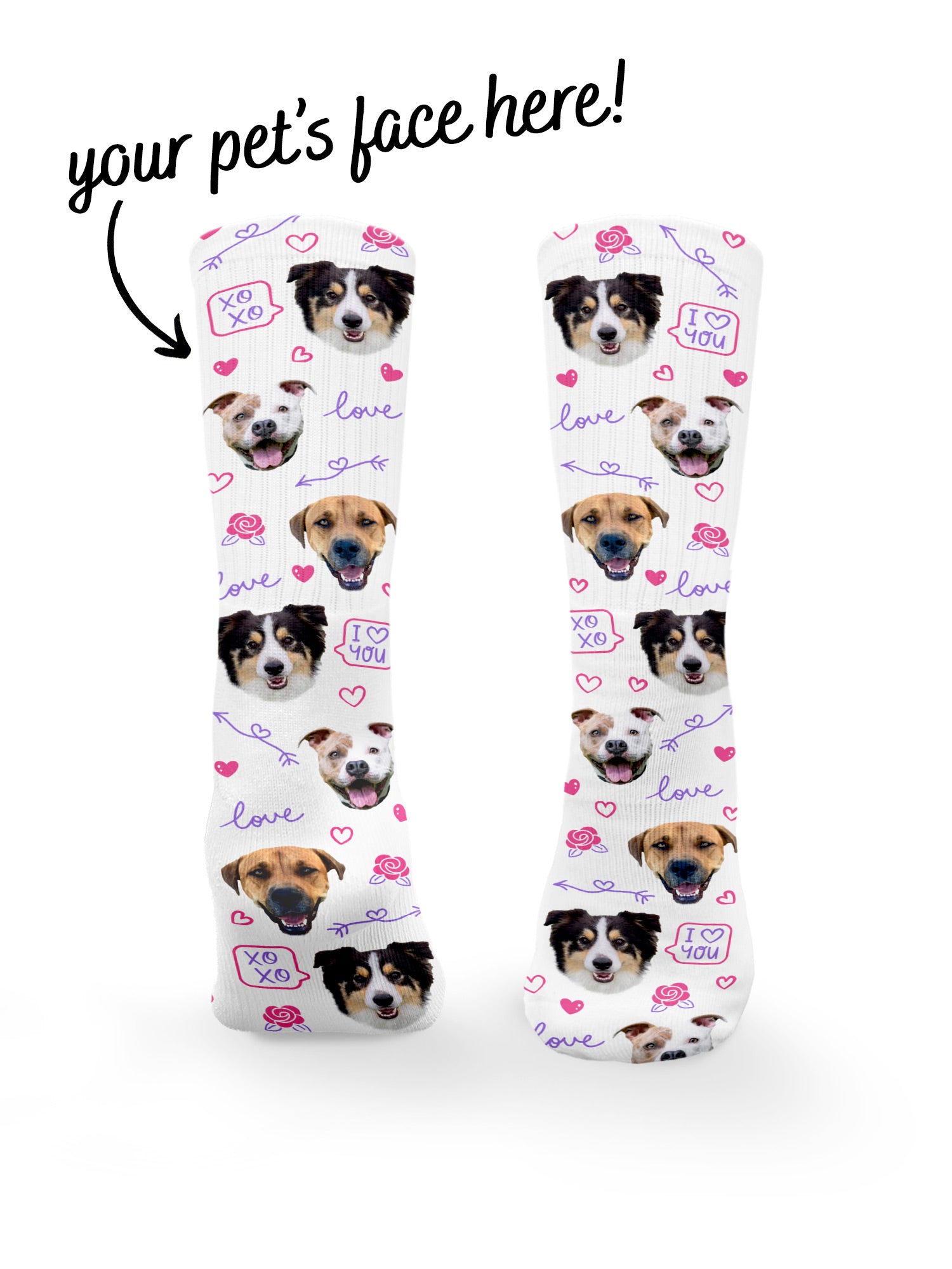 Custom Love Theme Pet Face Crew Socks