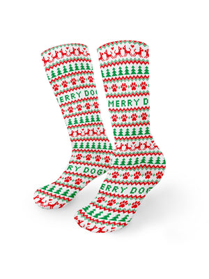 Merry Dogmas Ugly Sweater Style Crew Socks