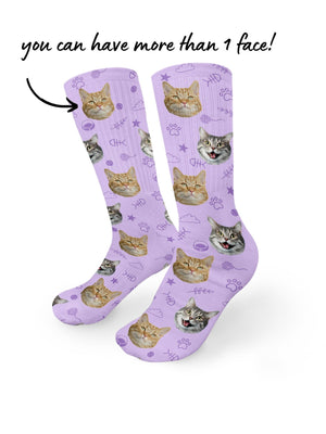 Custom Cat Face Crew Socks
