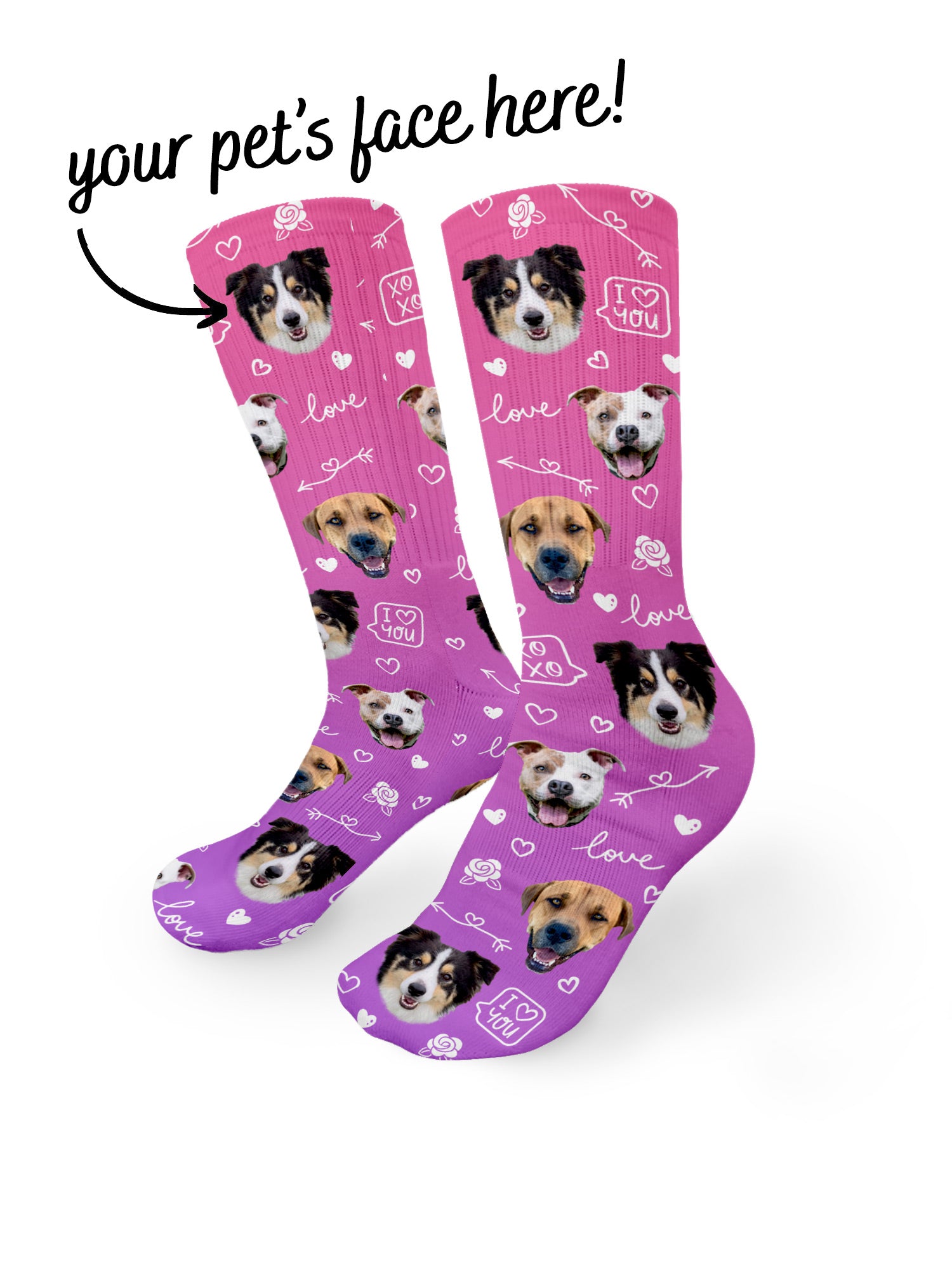 Custom Love Theme Pet Face Crew Socks