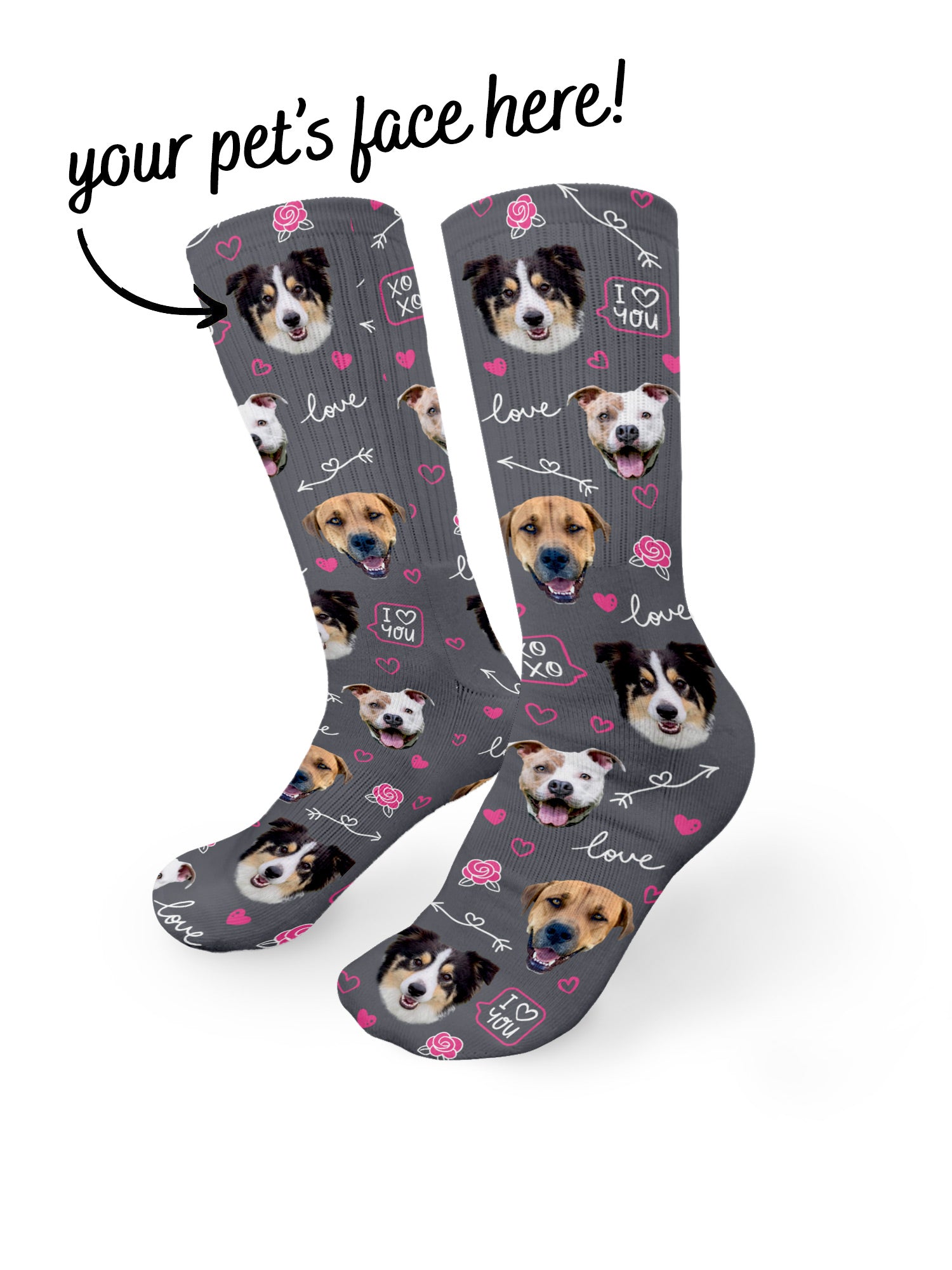 Custom Love Theme Pet Face Crew Socks