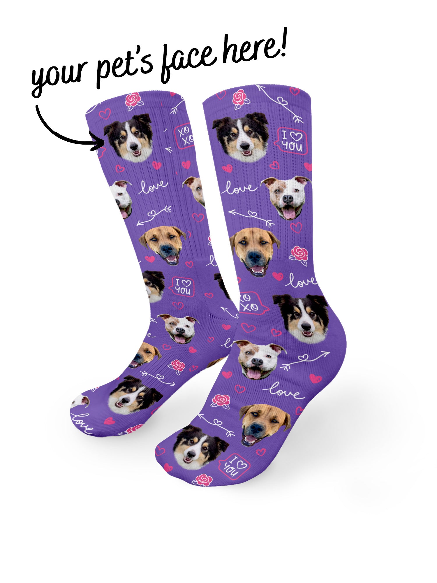 Custom Love Theme Pet Face Crew Socks