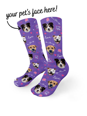 Custom Pet Face Love Theme Crew Socks