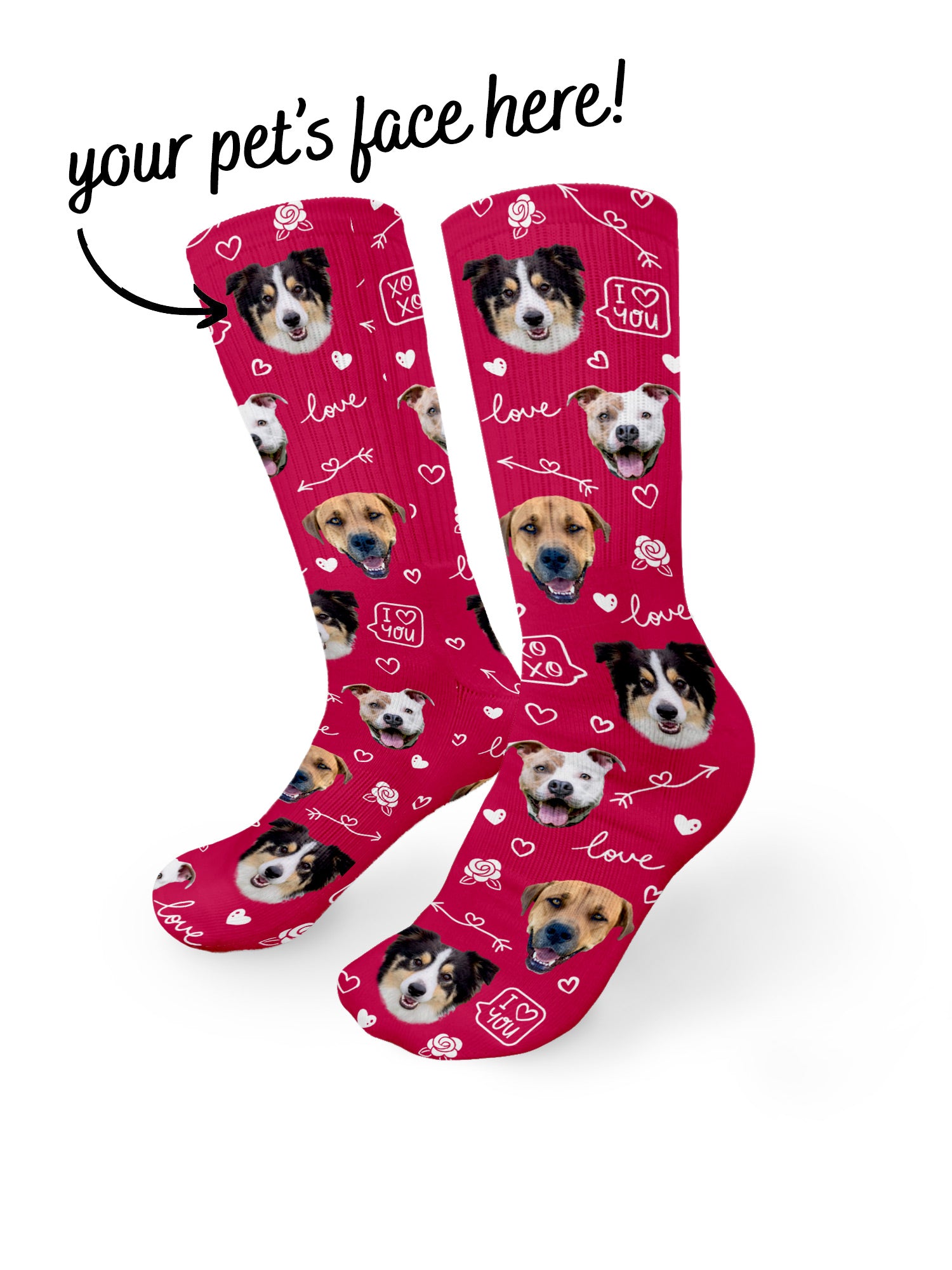 Custom Love Theme Pet Face Crew Socks
