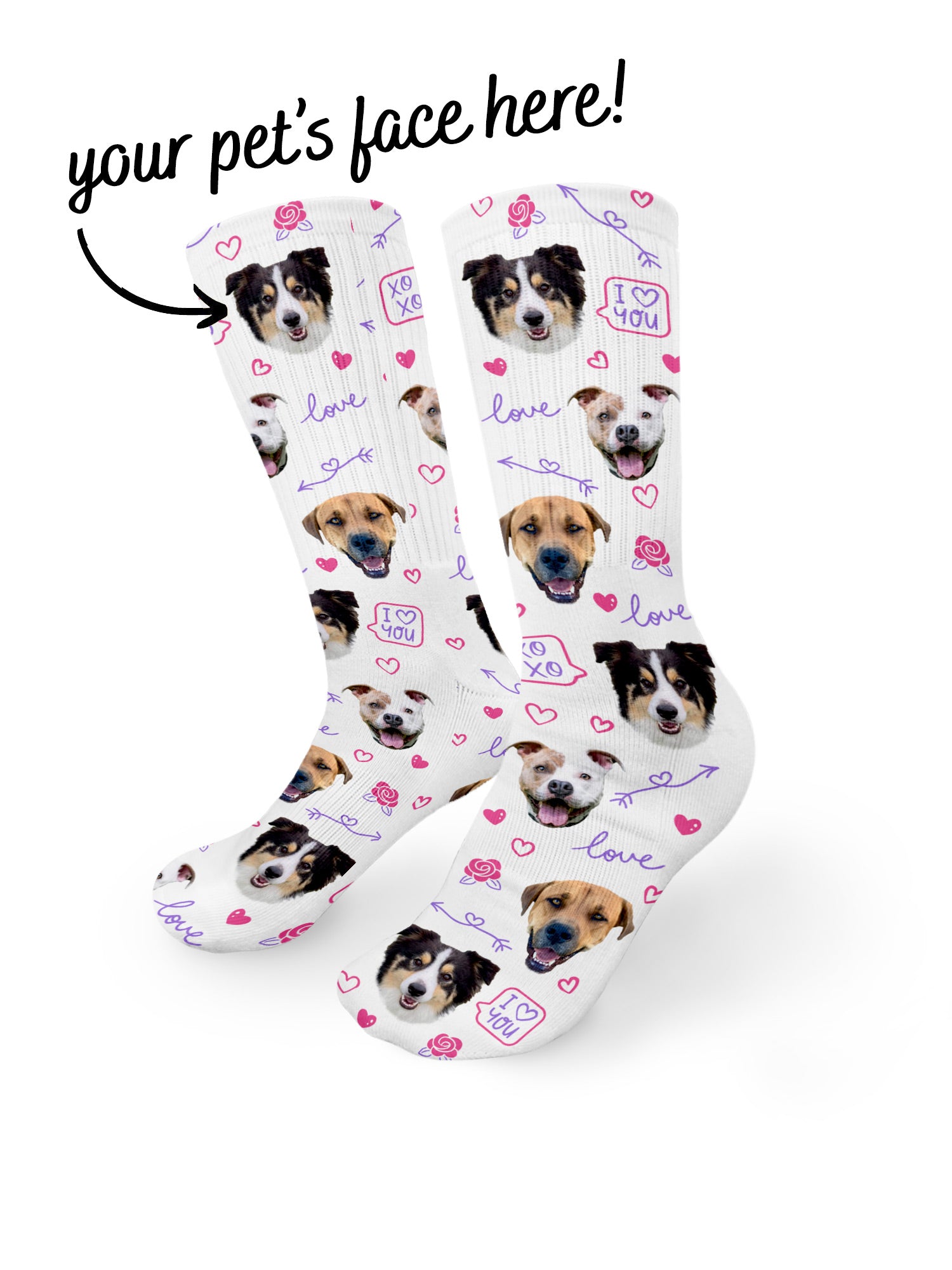 Custom Love Theme Pet Face Crew Socks