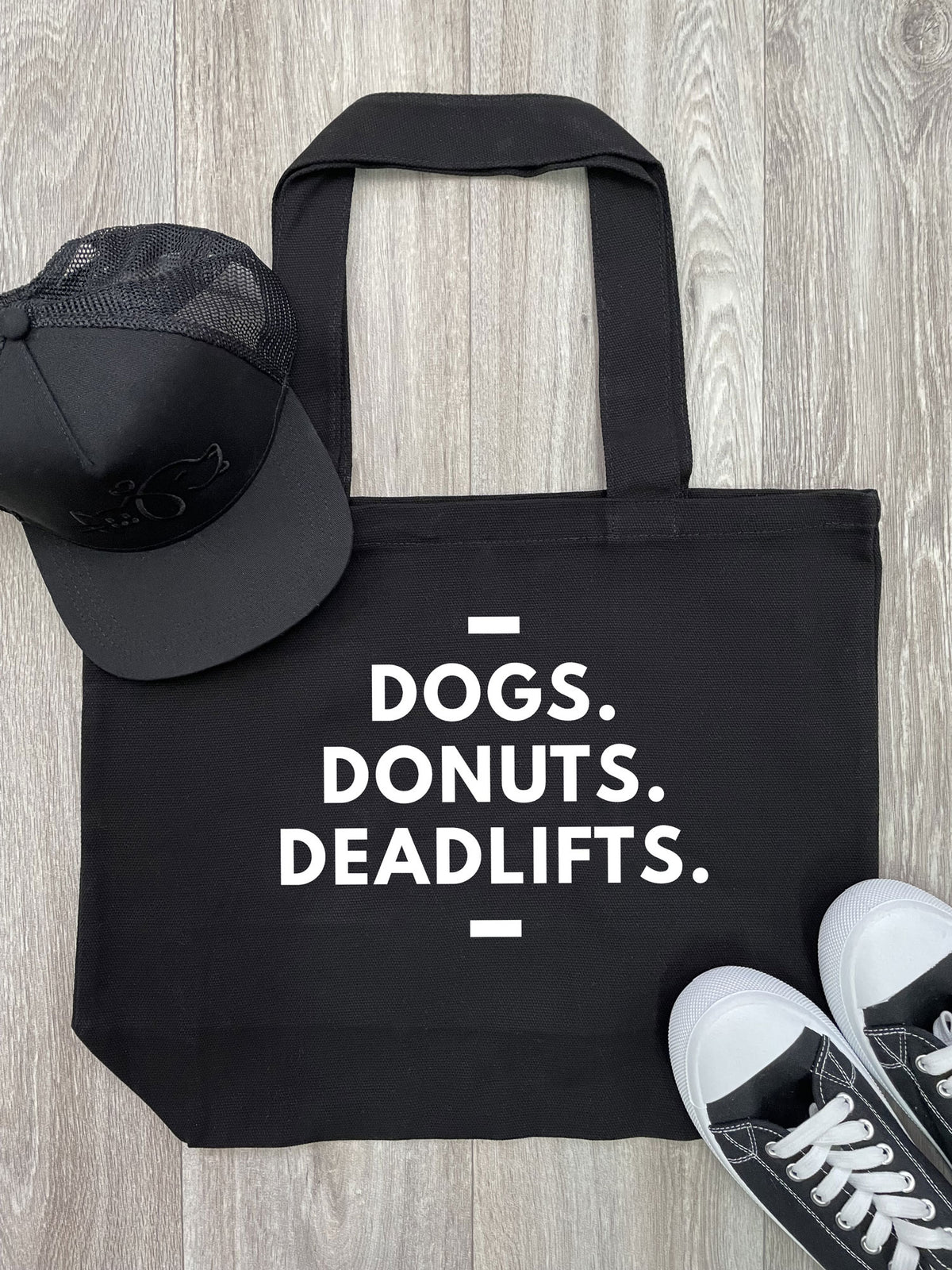 Dogs. Donuts. Deadlifts. Stella Tote Bag