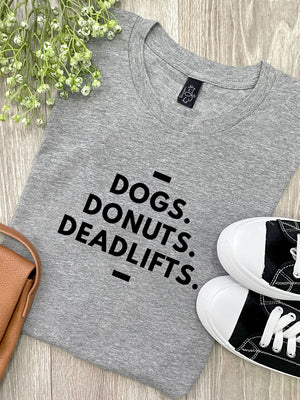 Dogs. Donuts. Deadlifts. Ava Women's Regular Fit Tee