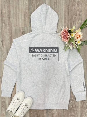 Warning Sign! Easily Distracted By Cats Zip Front Hoodie