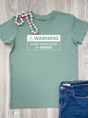 Warning Sign! Easily Distracted By Horses Youth Tee