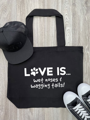 Love Is... Wet Noses & Wagging Tails! Cotton Canvas Shoulder Tote Bag