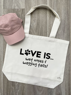 Love Is... Wet Noses & Wagging Tails! Cotton Canvas Shoulder Tote Bag