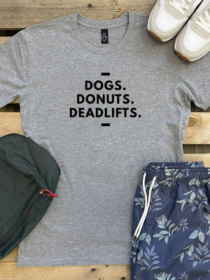 Dogs. Donuts. Deadlifts. Essential Unisex Tee