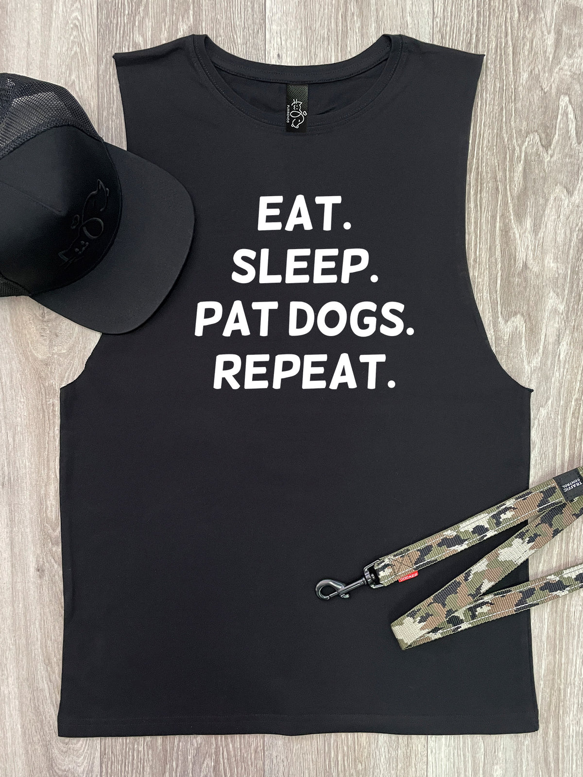 Eat. Sleep. Pat Dogs. Repeat. Axel Drop Armhole Muscle Tank