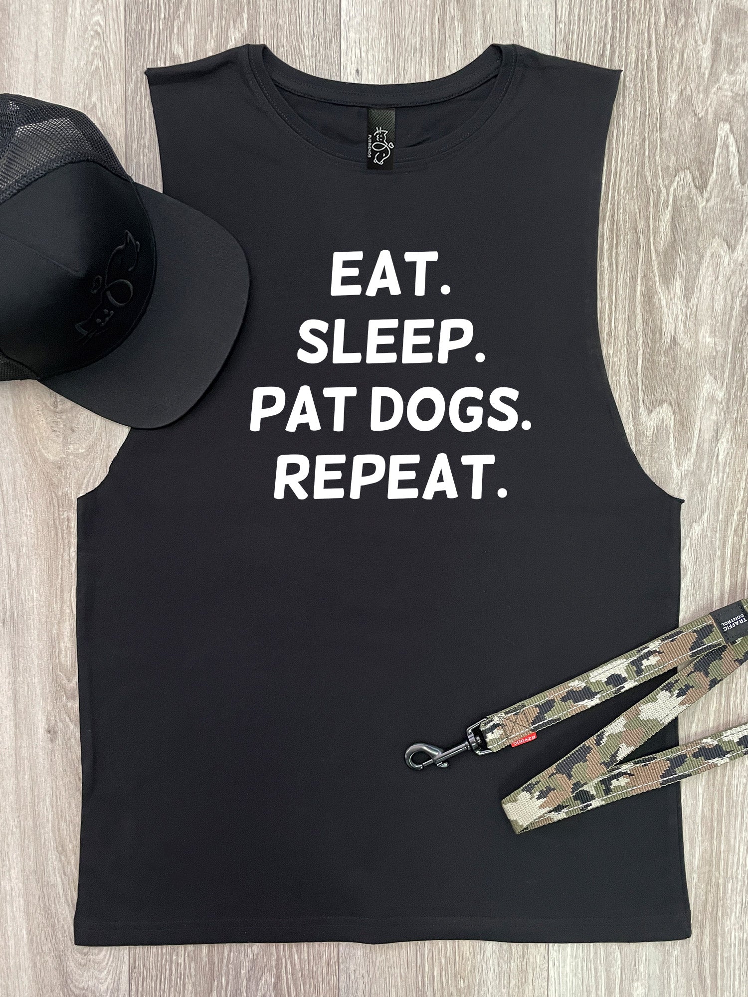 Eat. Sleep. Pat Dogs. Repeat. Axel Drop Armhole Muscle Tank