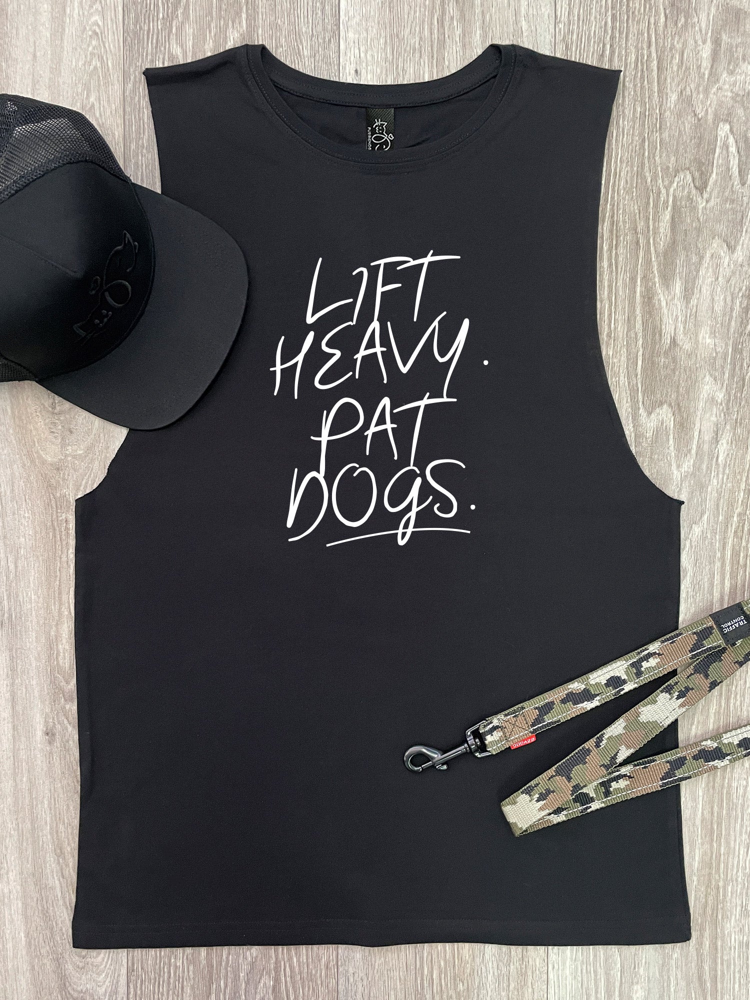 Lift Heavy. Pat Dogs. Axel Drop Armhole Muscle Tank