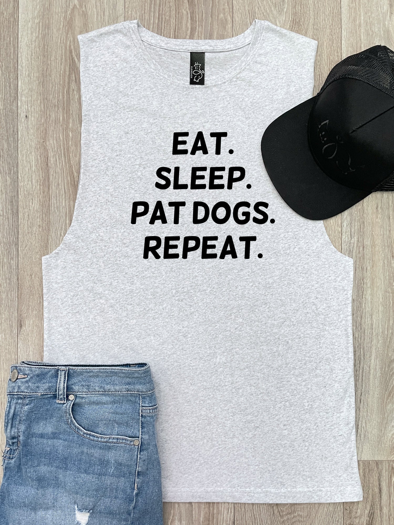Eat. Sleep. Pat Dogs. Repeat. Axel Drop Armhole Muscle Tank