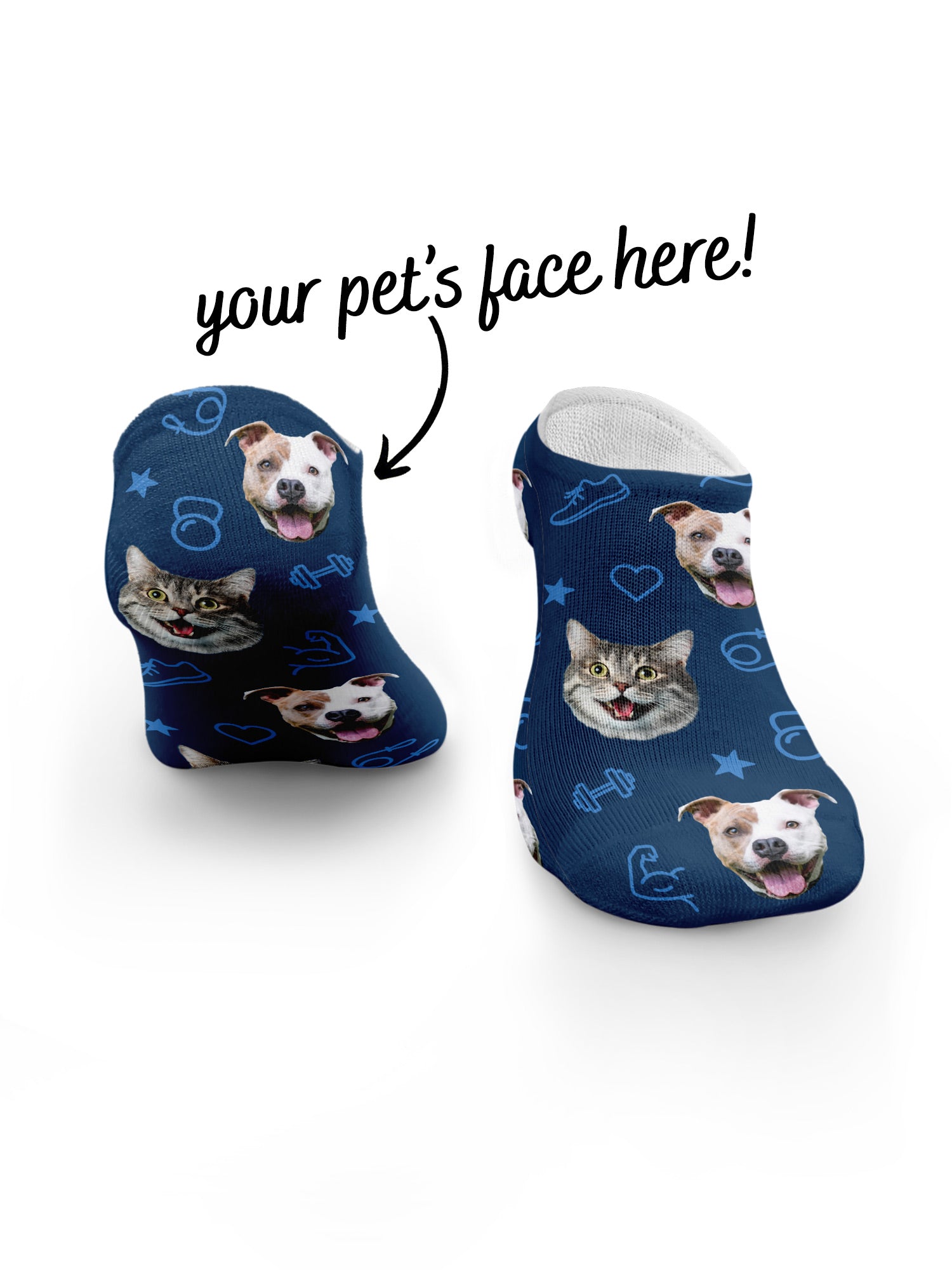 Custom Gym Theme Pet Face No-Show Socks