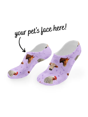 Custom Farm Animal Face No-Show Socks