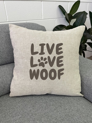Live Love Woof Linen Cushion Cover