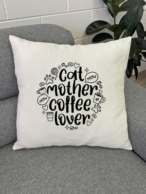 Cat Mother Coffee Lover Linen Cushion Cover
