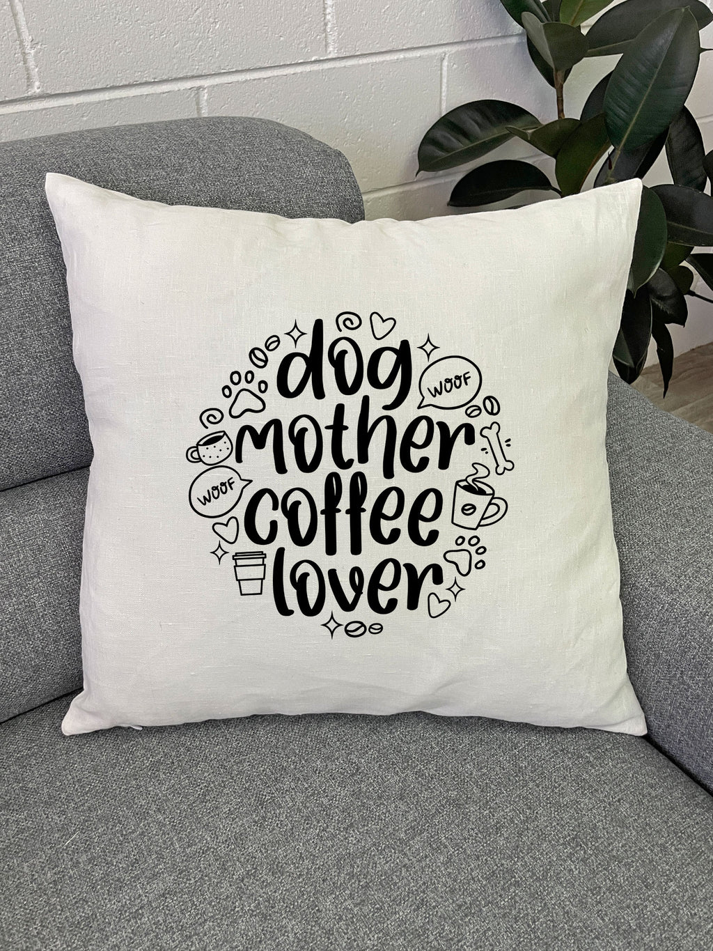 Dog Mother Coffee Lover Linen Cushion Cover