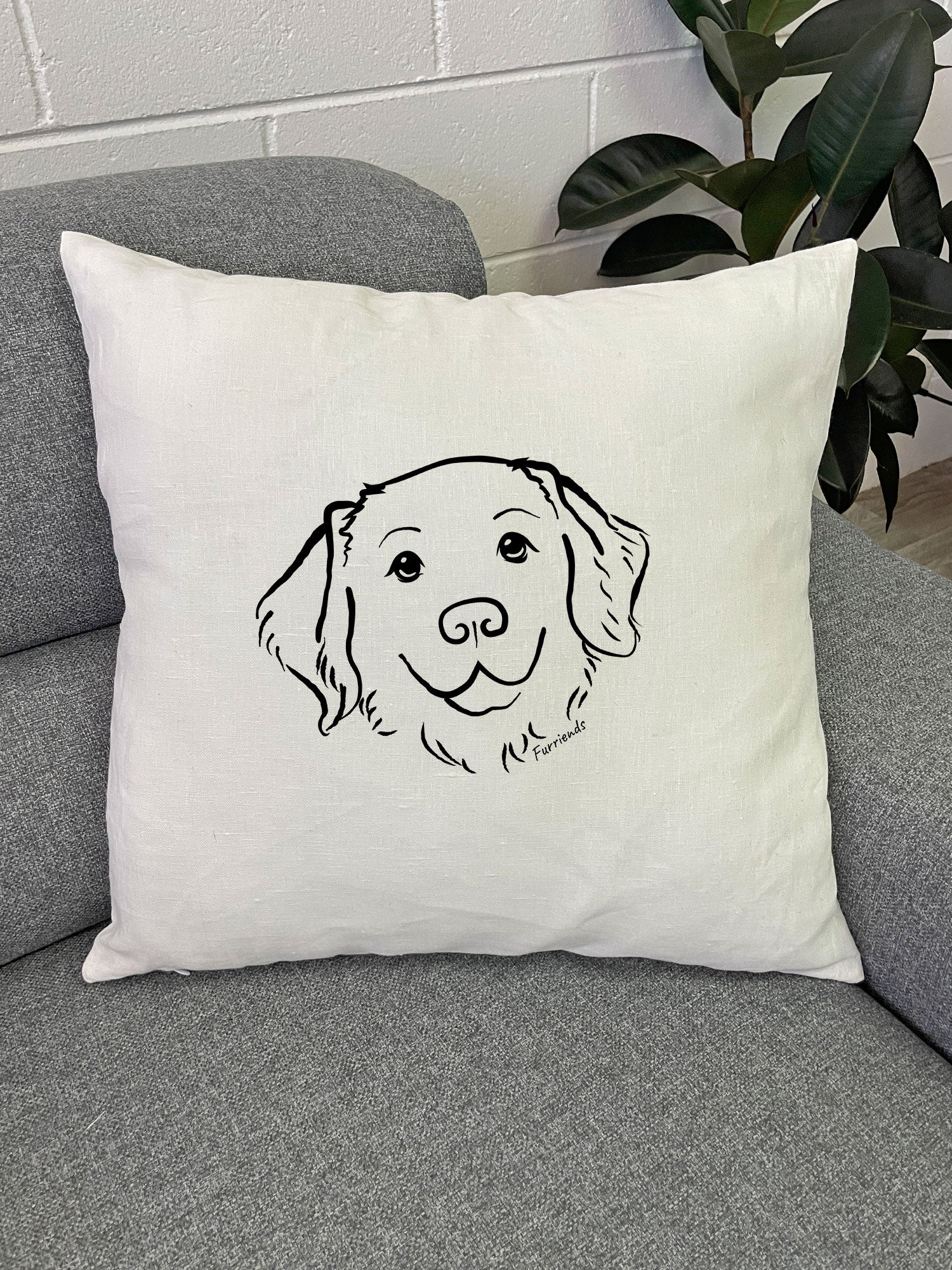 Golden Retriever Linen Cushion Cover