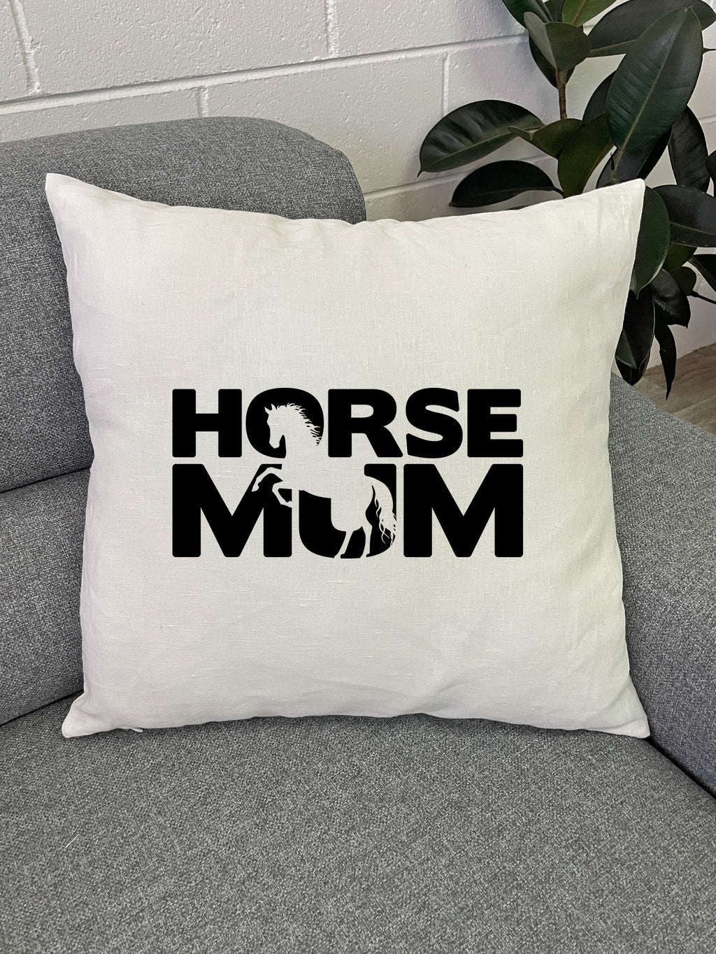 Horse Mum Silhouette Linen Cushion Cover