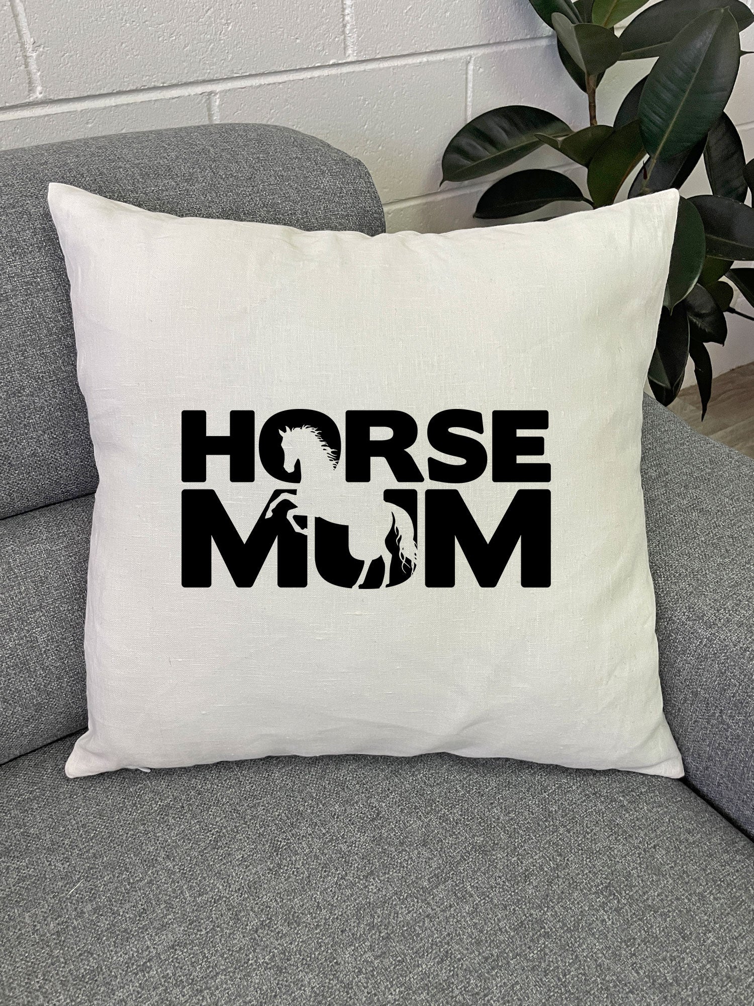 Horse Mum Silhouette Linen Cushion Cover
