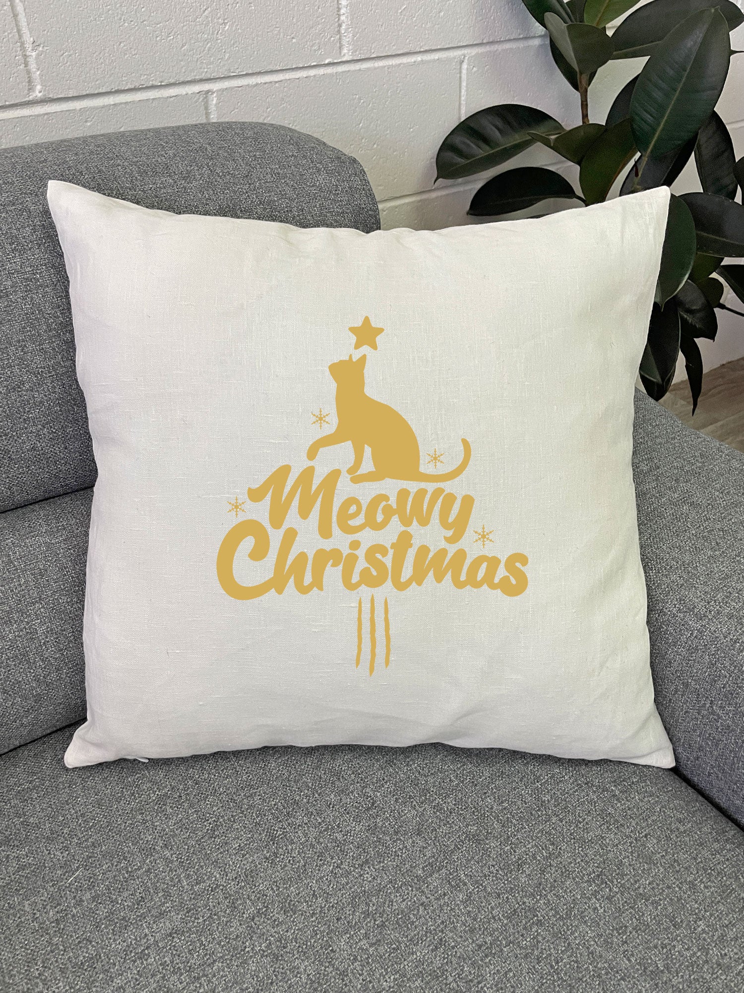 Meowy Christmas Linen Cushion Cover