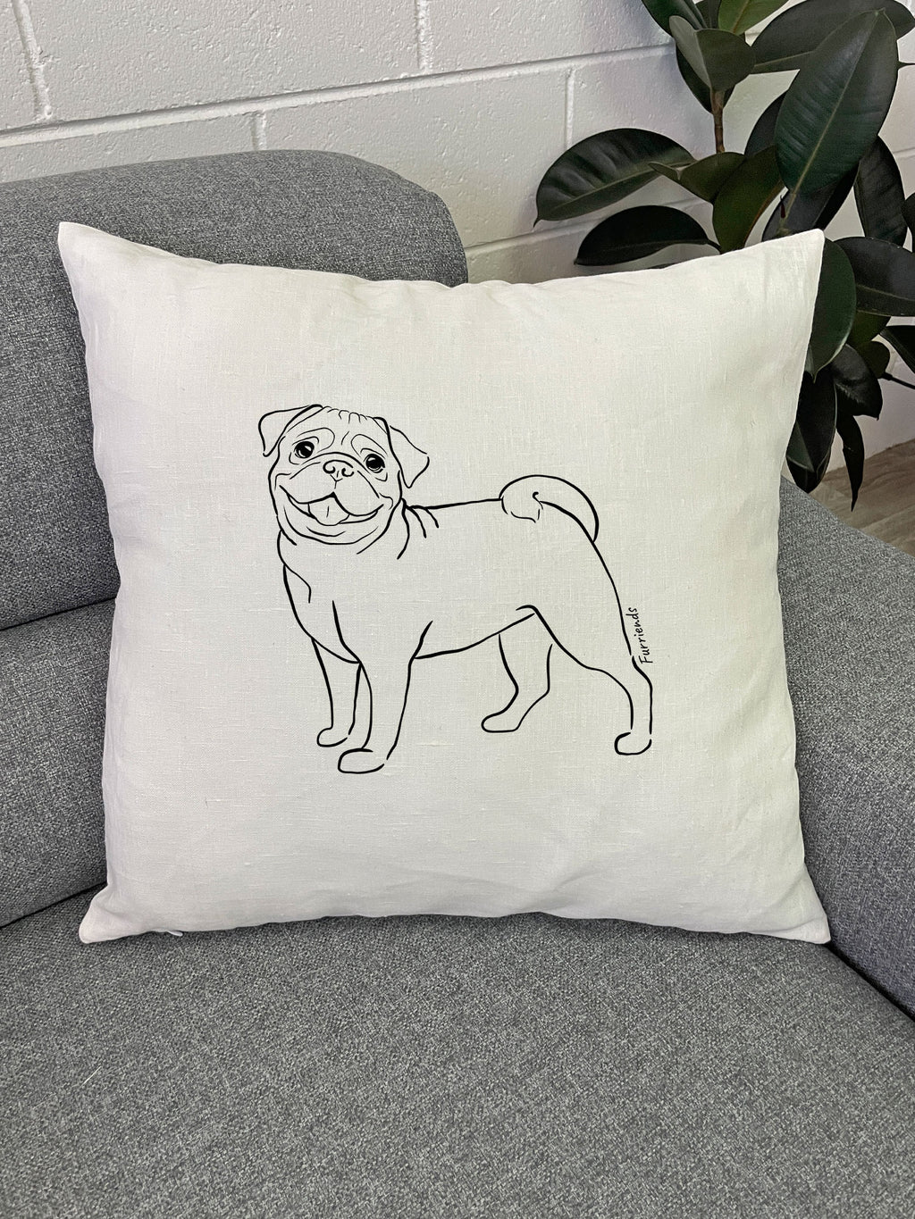 Pug Linen Cushion Cover